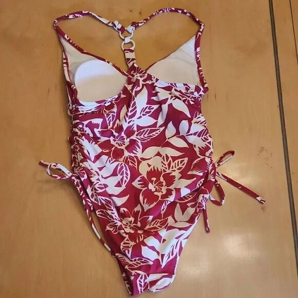 Kona sol pink and white tropical one piece swimsuit size S - Picture 2 of 3